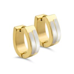 Yellow Gold plated Double-row Mother of Pearl Steel Huggies Yellow Gold plated Double-row Mother of Pearl Steel Huggies